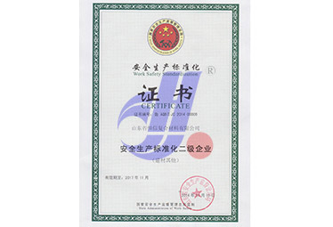 2014年榮獲山東省安全生產監督管理局''安全生產標準化證書''